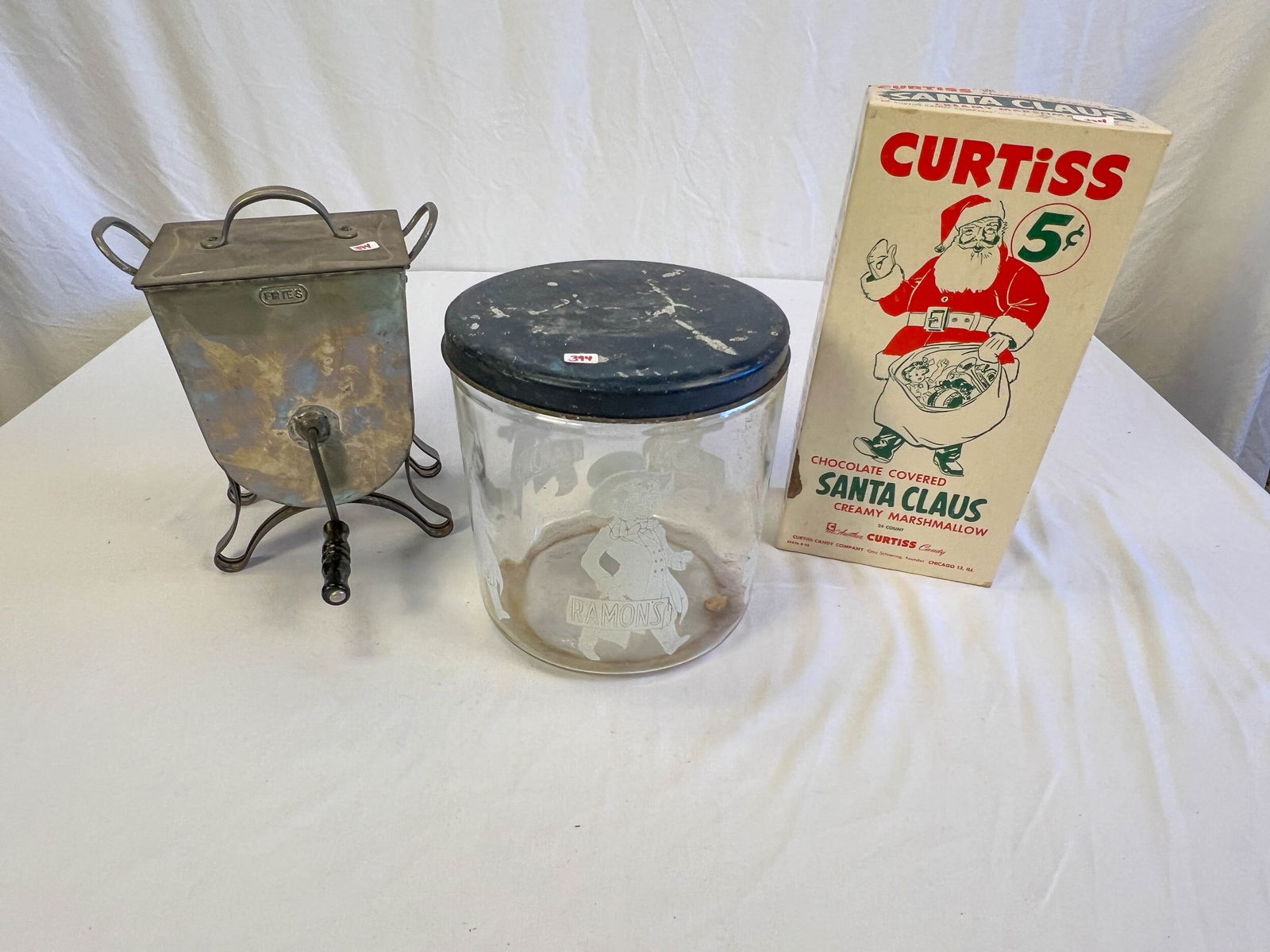Vintage food tins Including Santa Marshmallows, Ramon's Peanut Jar and a tin Fries Fryer: Vintage food tins Including Santa Marshmallows, Ramon's Peanut Jar and a tin Fries Fryer