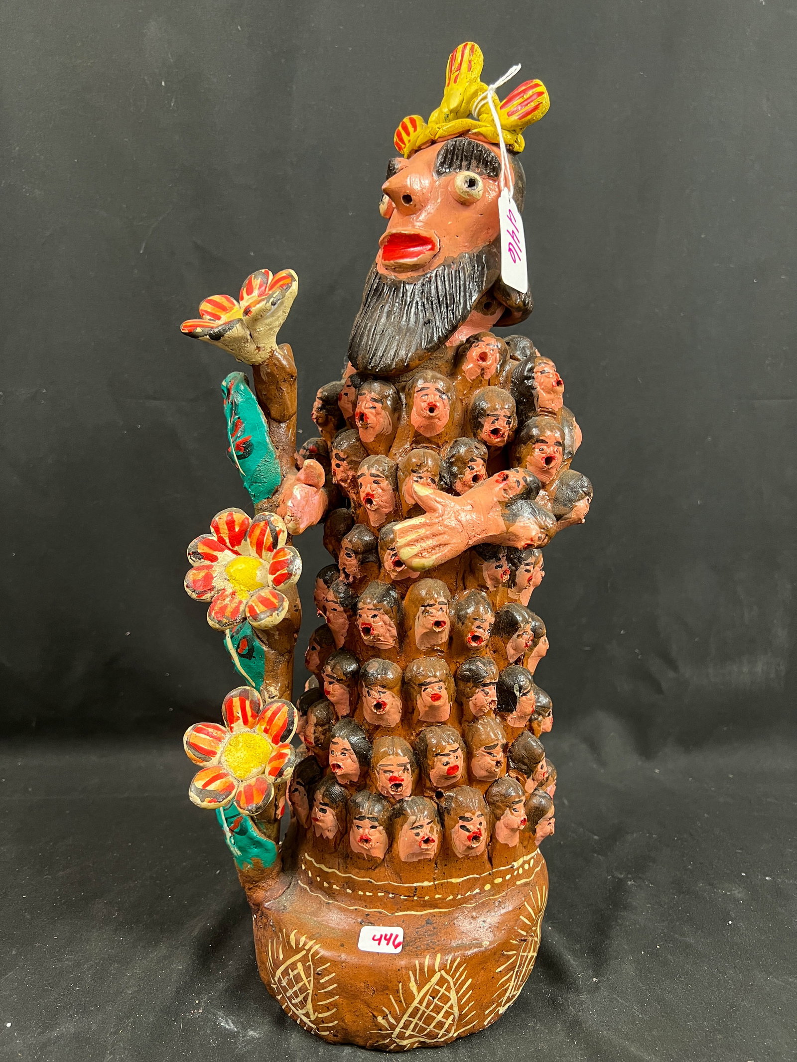 Ceramic Folk-art Sculpture of King Man with Heads (1 of 4)