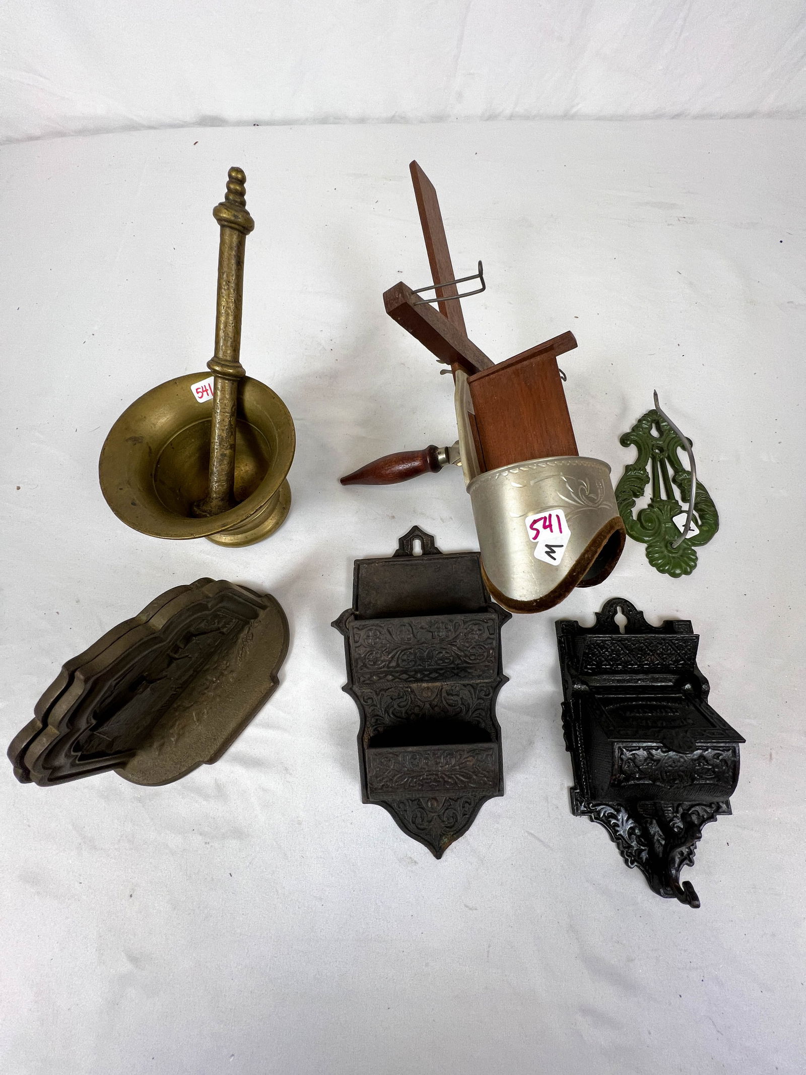 Mixed Antique Metalware-Sterigraph, Receipt Holder, Match Safe, Mortar/Pestle and Bookends (1 of 5)