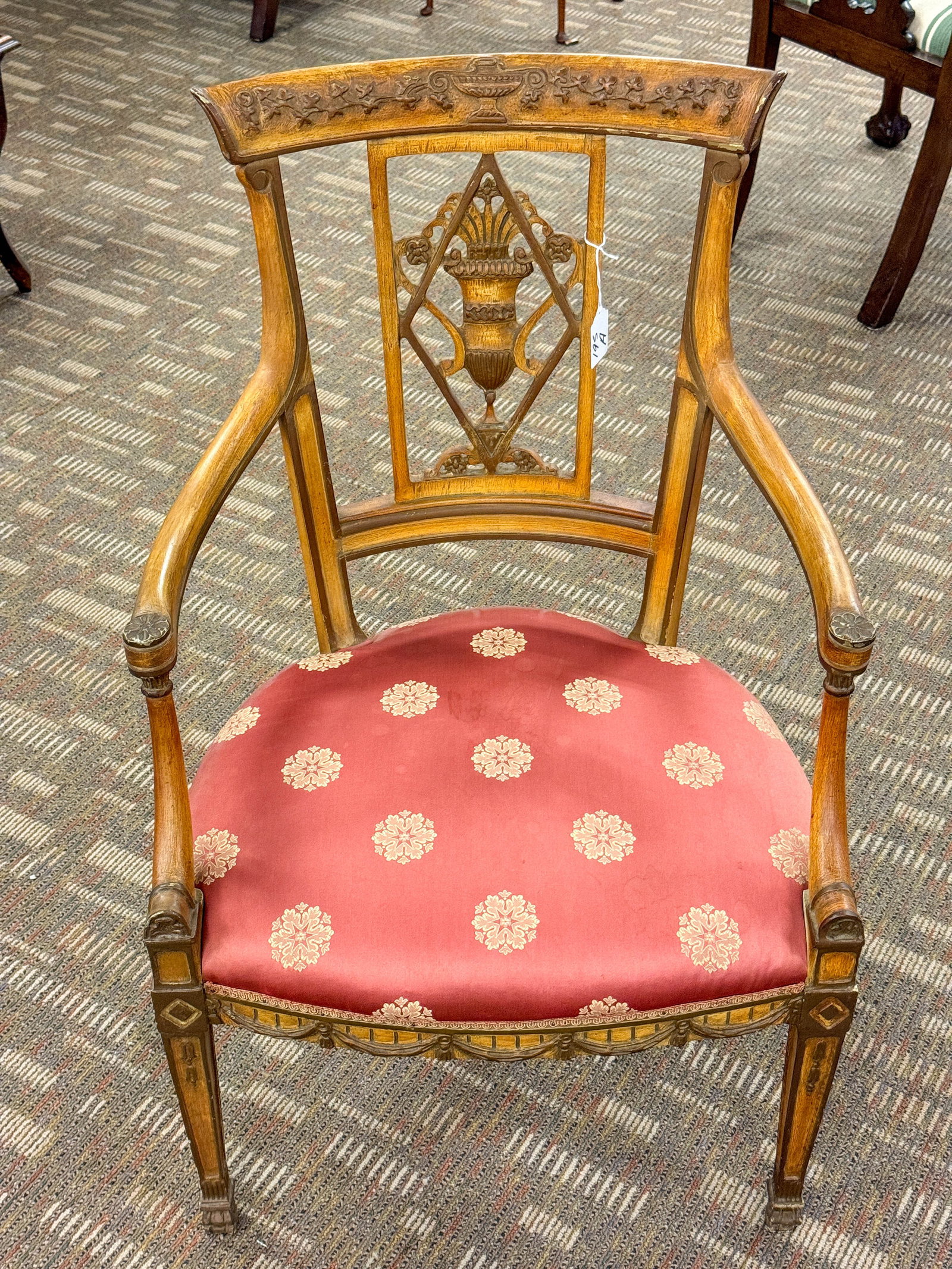 Painted Federal Style Chair with Pierced Carved Urn Back: A painted Federal style chair with pierced carved urn back.