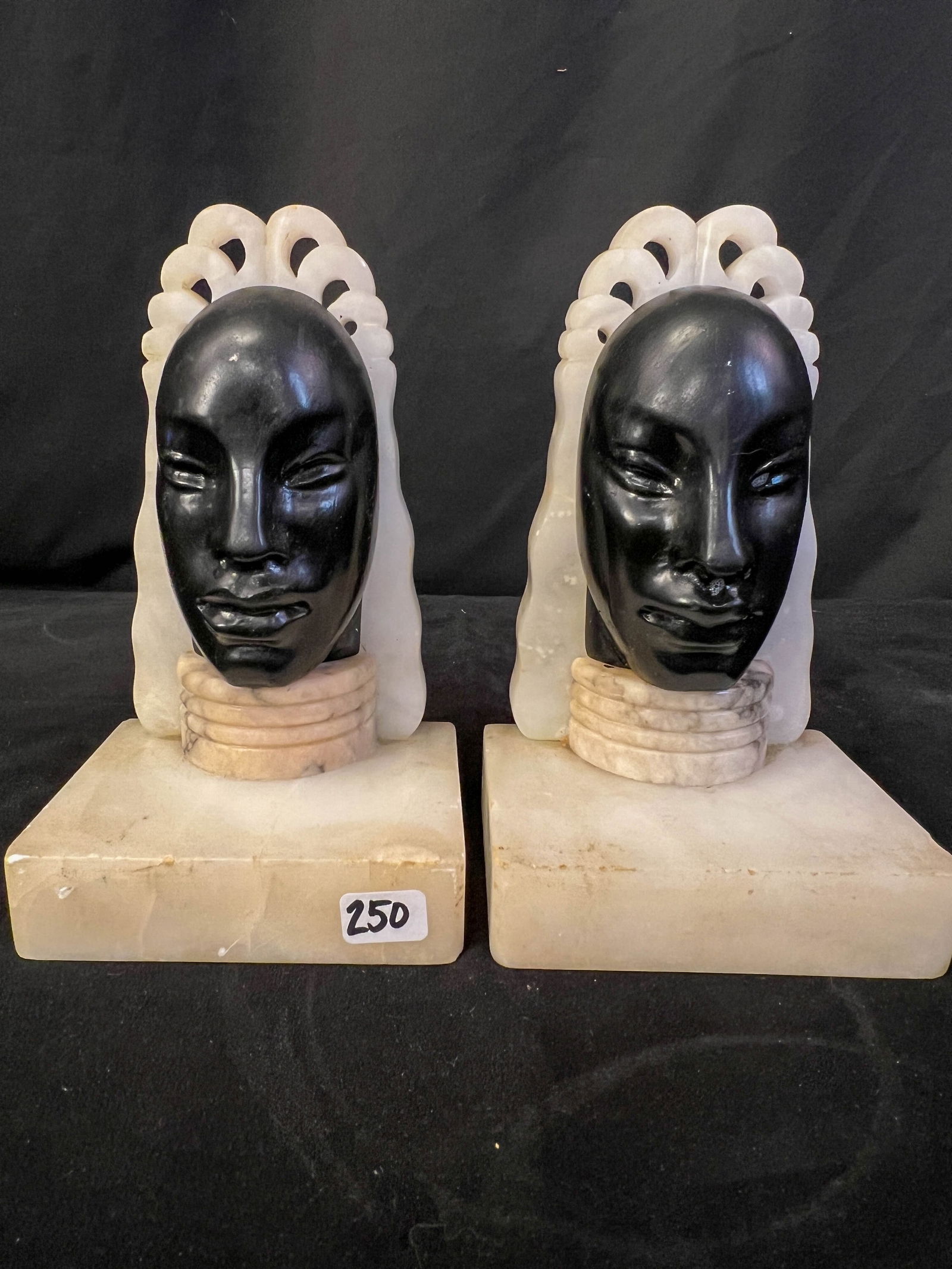 Pair of Art Deco Alabaster and Onyx Bookends (1 of 4)