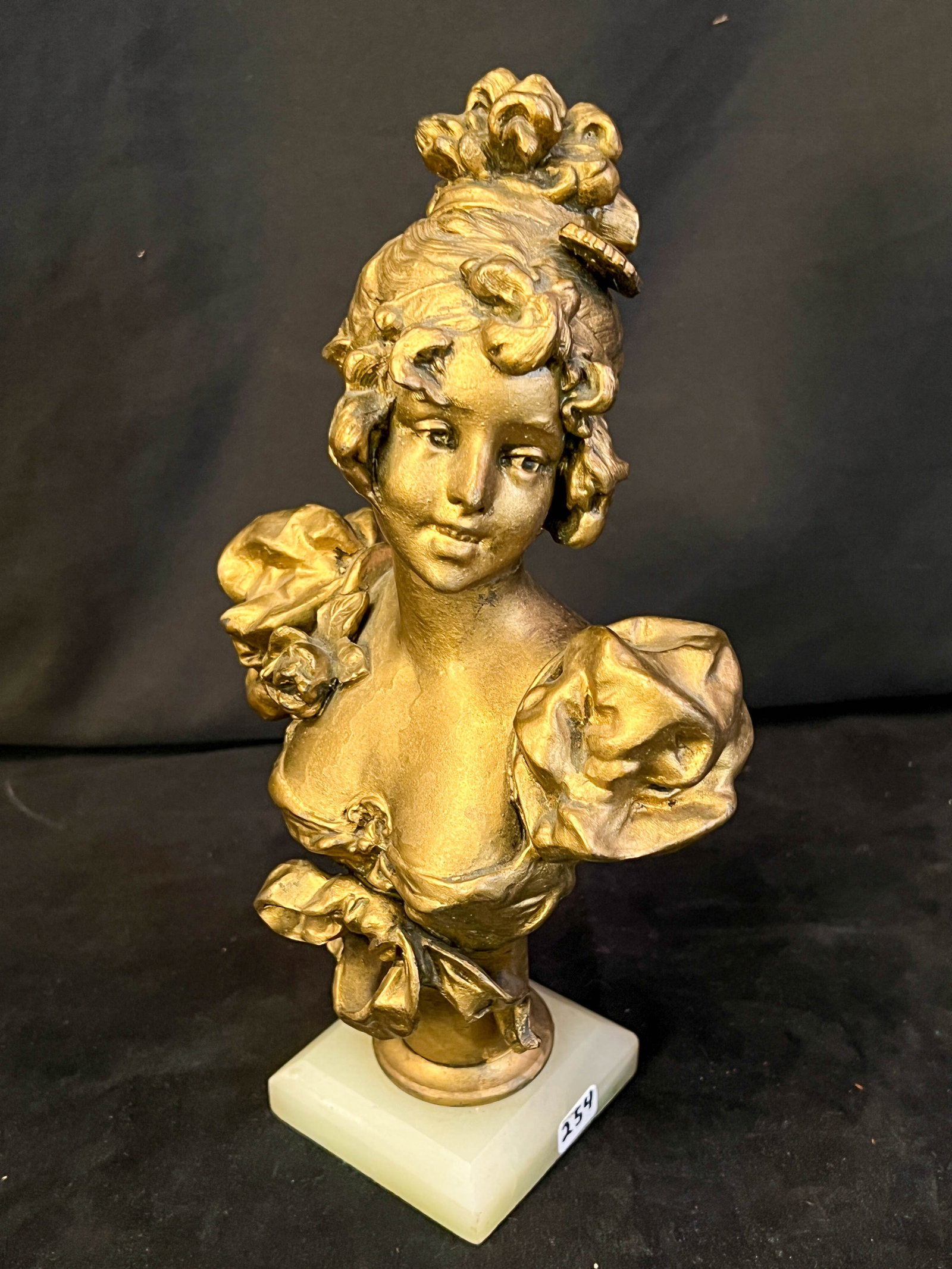Georges Maxim French Spelter Statue of Victorian Woman on Onyx Base C. 1890 (1 of 5)