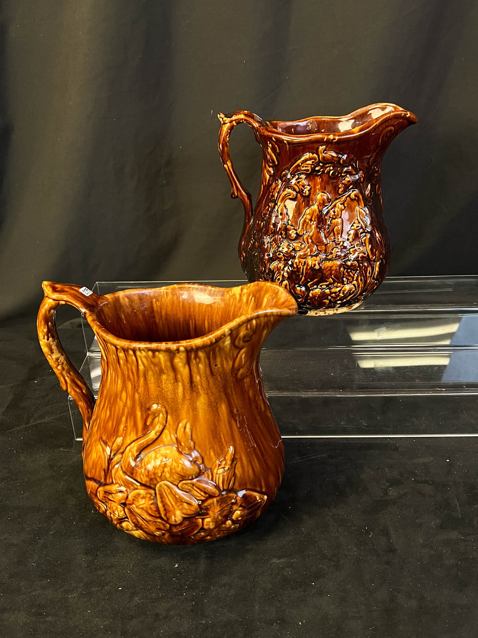 2 Bennington Rockingham Pitchers c.1850's (1 of 10)