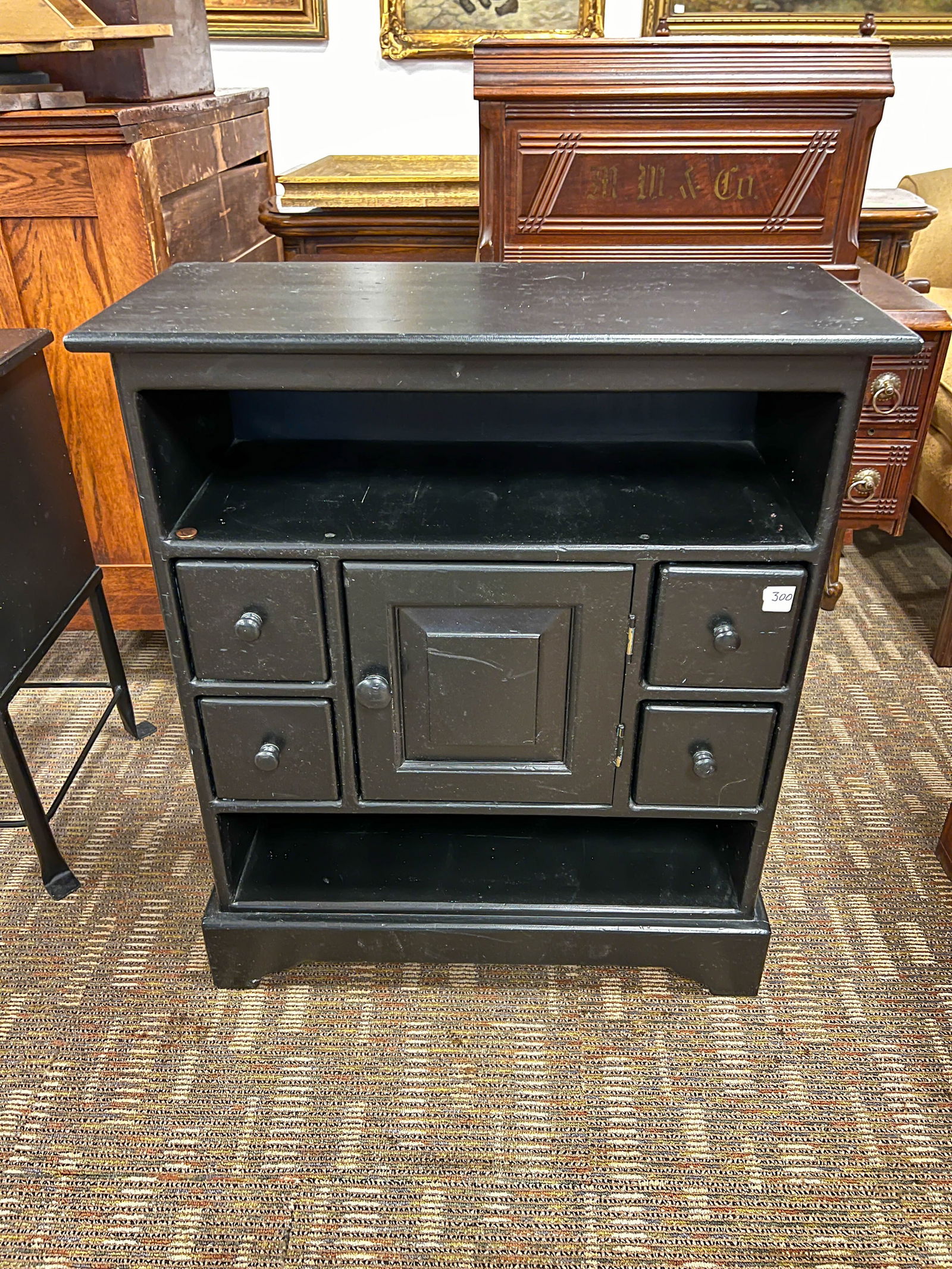 Primitive Ebonized Pine 5 Door Cabinet by American Heritage Furniture (1 of 6)