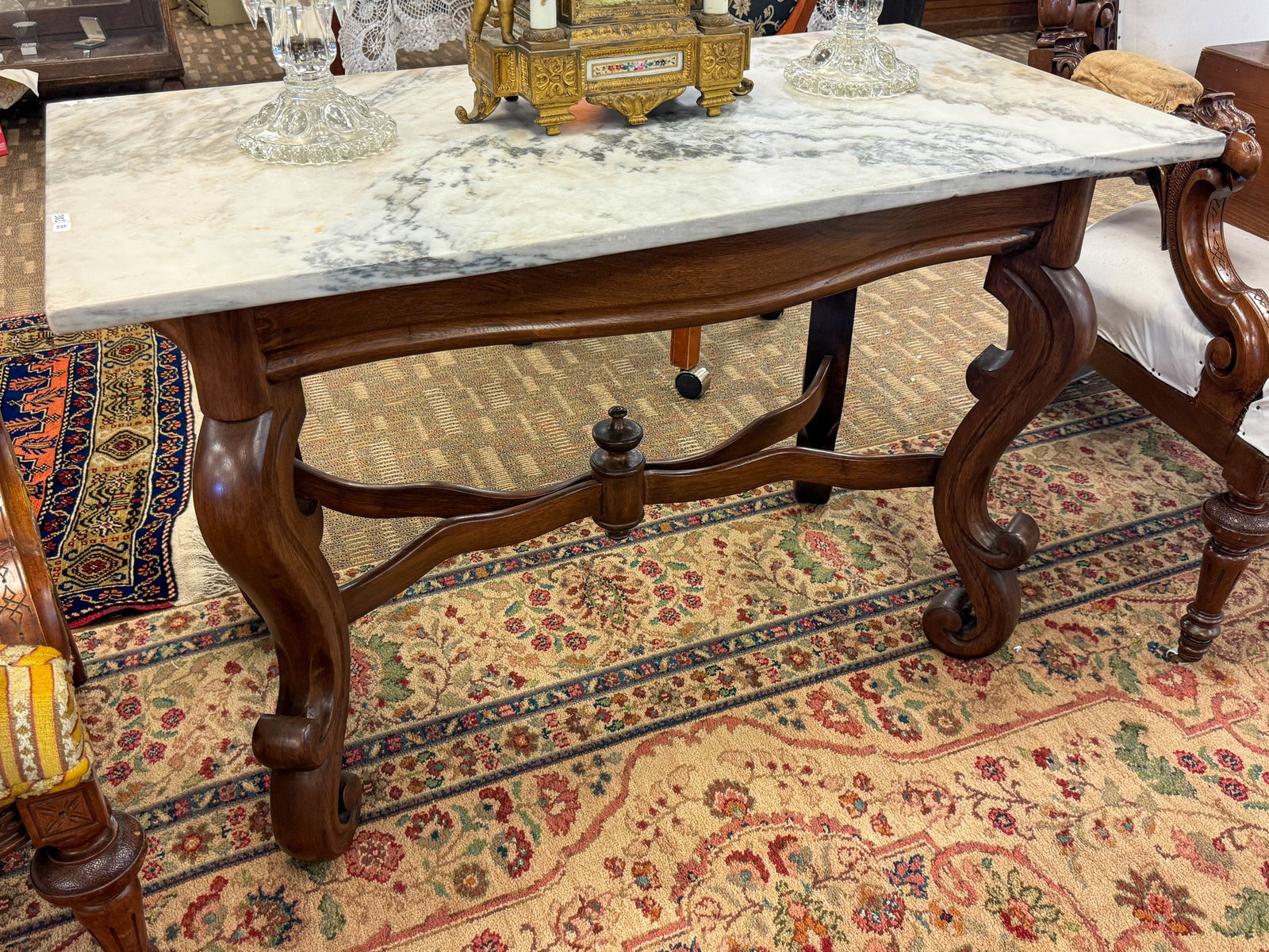 Victorian Walnut Serpintine Entry Table with Marble Top (1 of 4)
