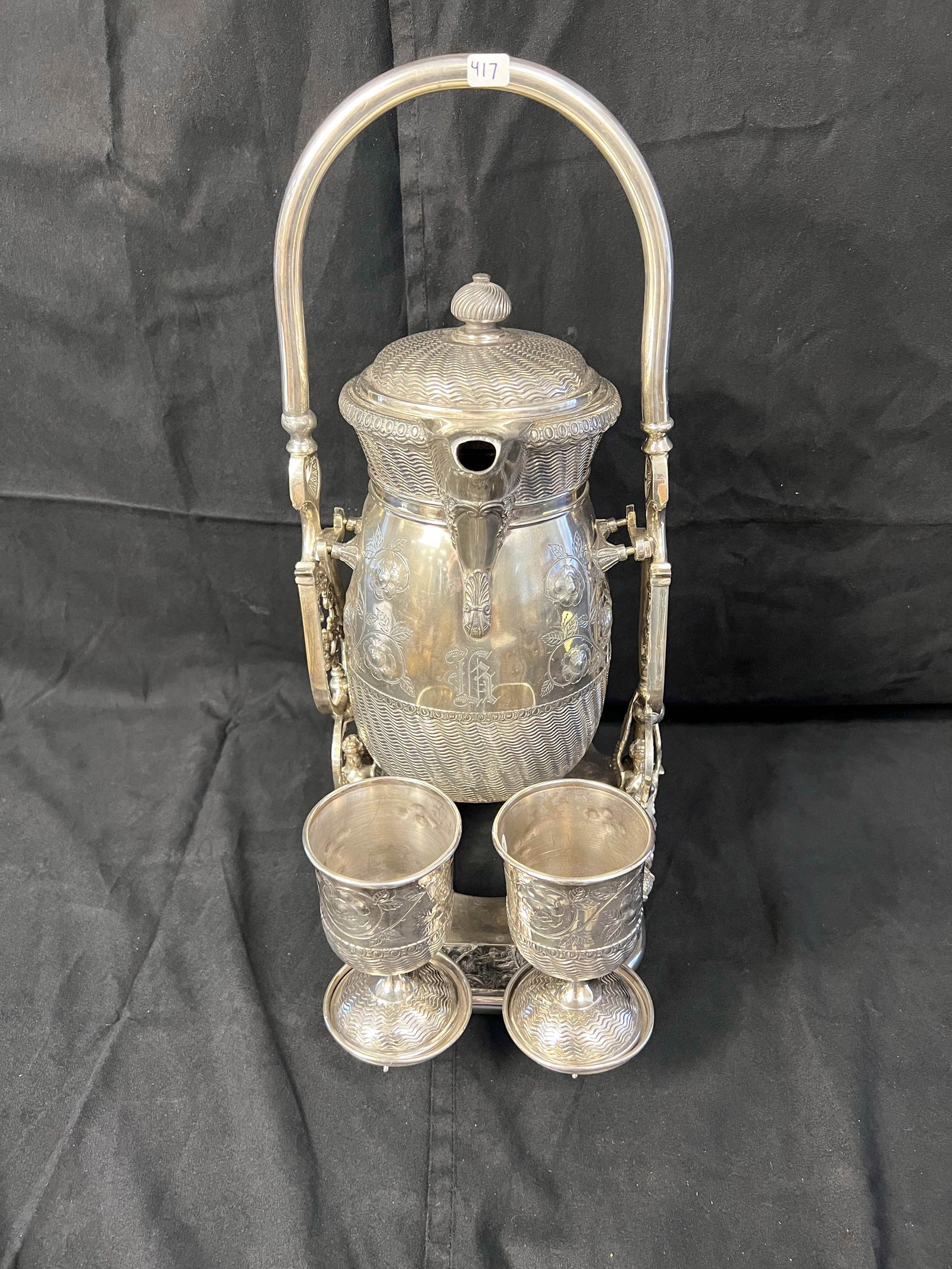 Victorian Tilting Water Server with Cups C. 1880s (1 of 9)