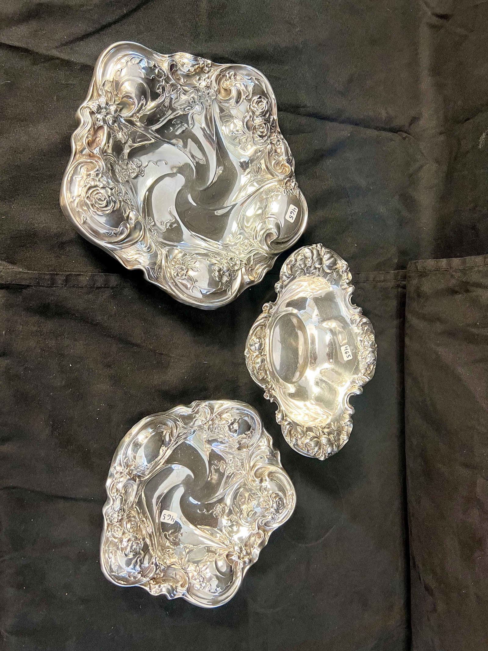 Group of 3 Antique Elaborate Floral Silverplate Bowls (1 of 5)