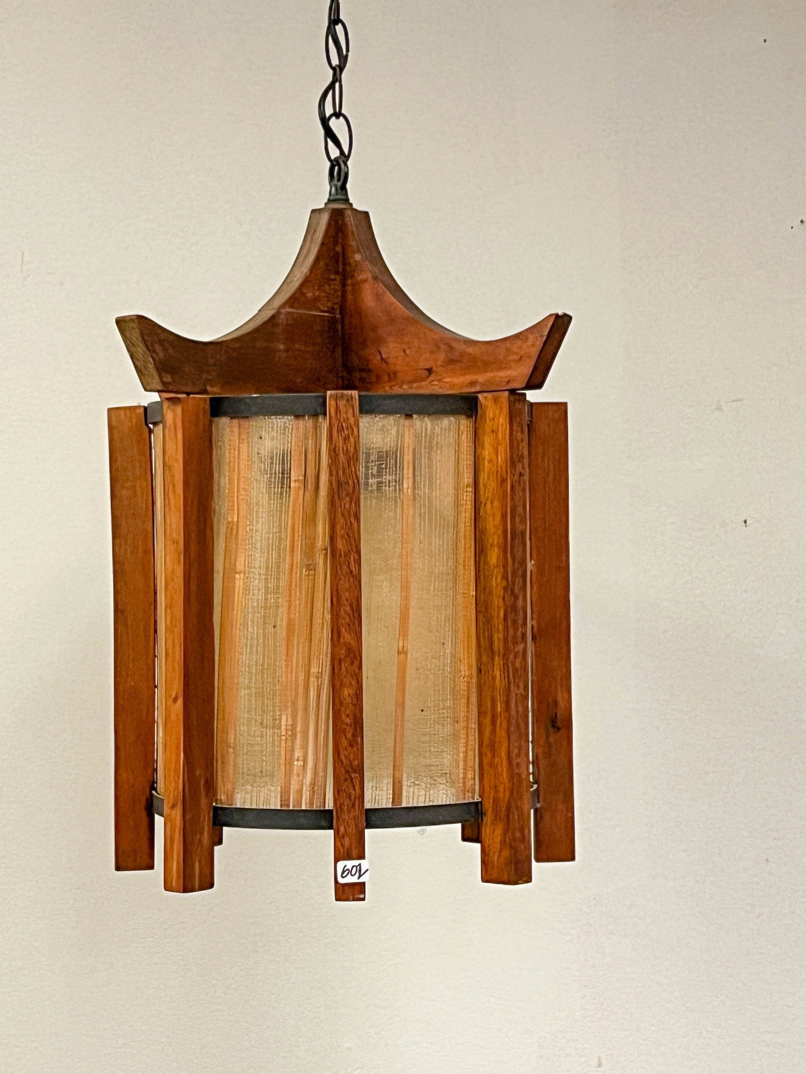 MCM Wood and Bamboo Hanging Swag Lamp (1 of 8)