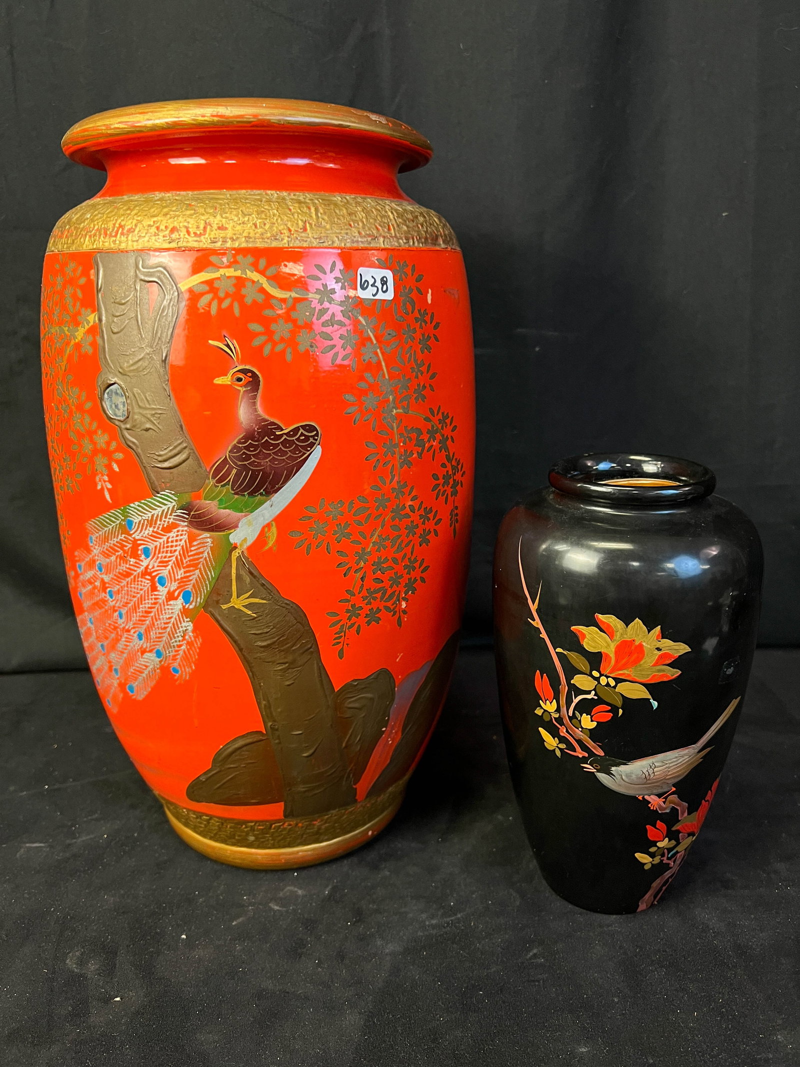 Lacquered Oriental Vase and 1920's Pottery vase (1 of 9)
