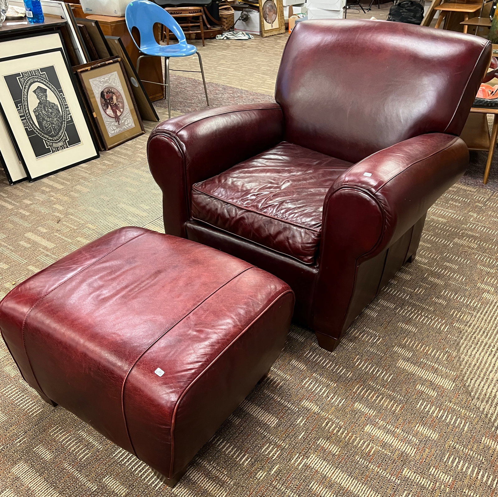 Quality Leather Armchair and matching Ottoman (1 of 6)