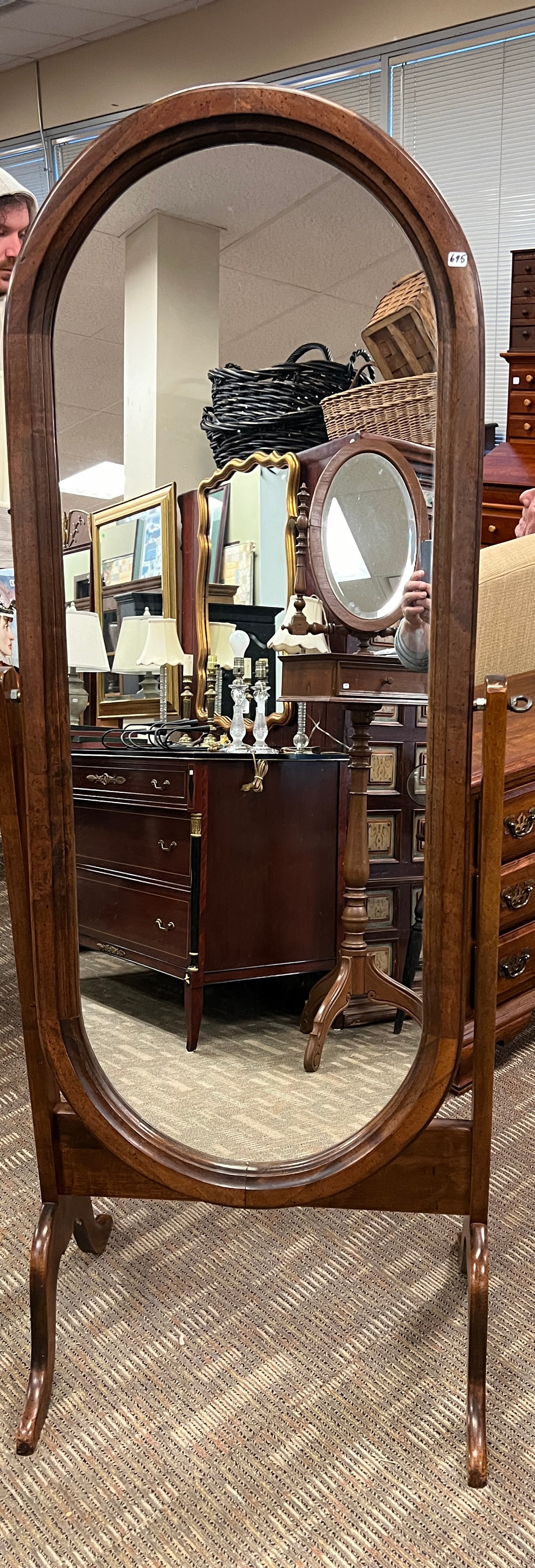 Maple Cheval Mirror: This maple Cheval mirror is in good condition and measures 63" tall X 24" across.
