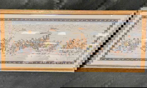 Persian Mughal Painting on Silk, C. 19th Century