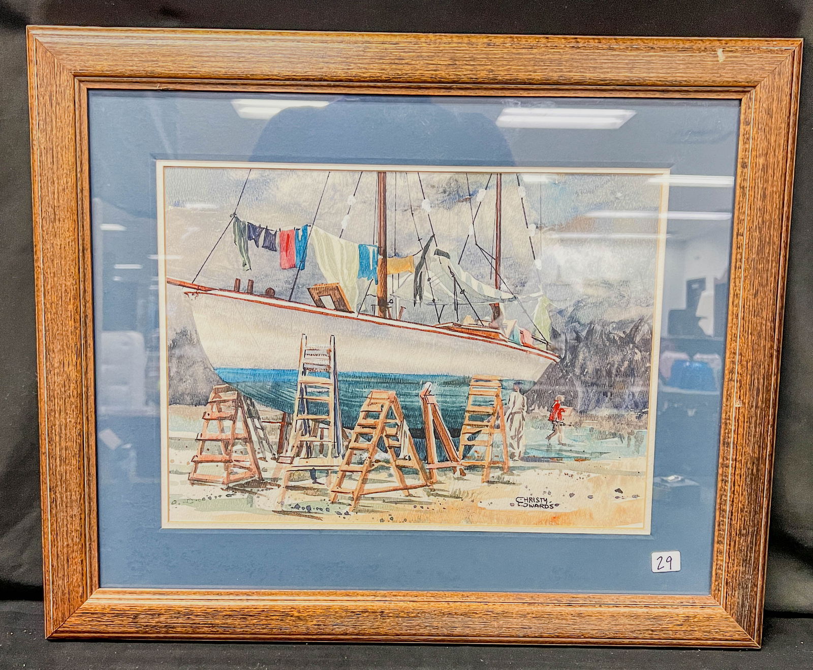 Christy Edwards Nautical Themed Watercolor c.1970's (1 of 5)