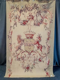 Aubusson Hand Woven Wool Crest Tapestry c.1900