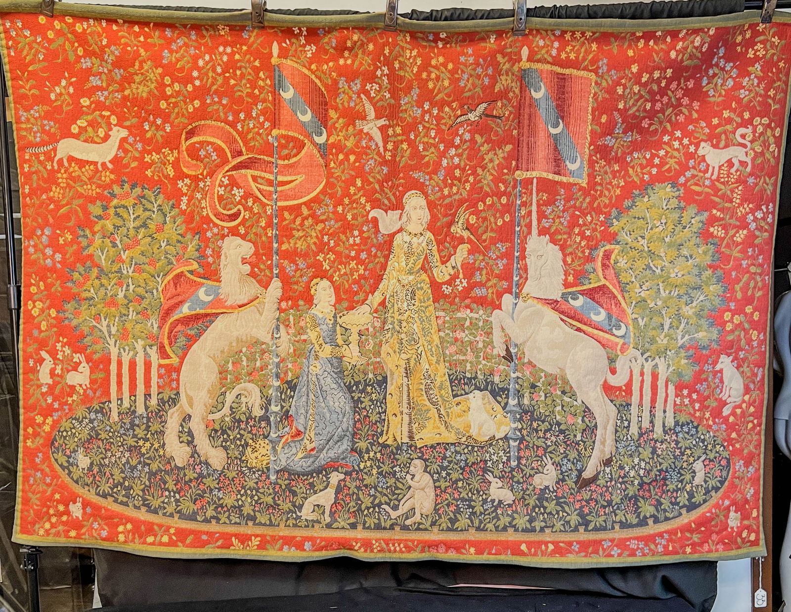 Vintage Wool French Style Unicorn Tapestry c.1930's (1 of 15)