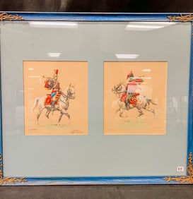 2 Eugene Pechaubes Watercolors of Horses c.1940's