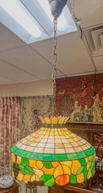 Antique Stained Glass Hanging Lamp with Fruit Pattern