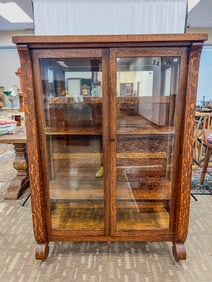 Tiger Oak China Cabinet with Serpentine Front c.1900