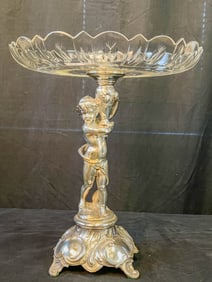Antique Figural Silverplate and Crystal Table Compote