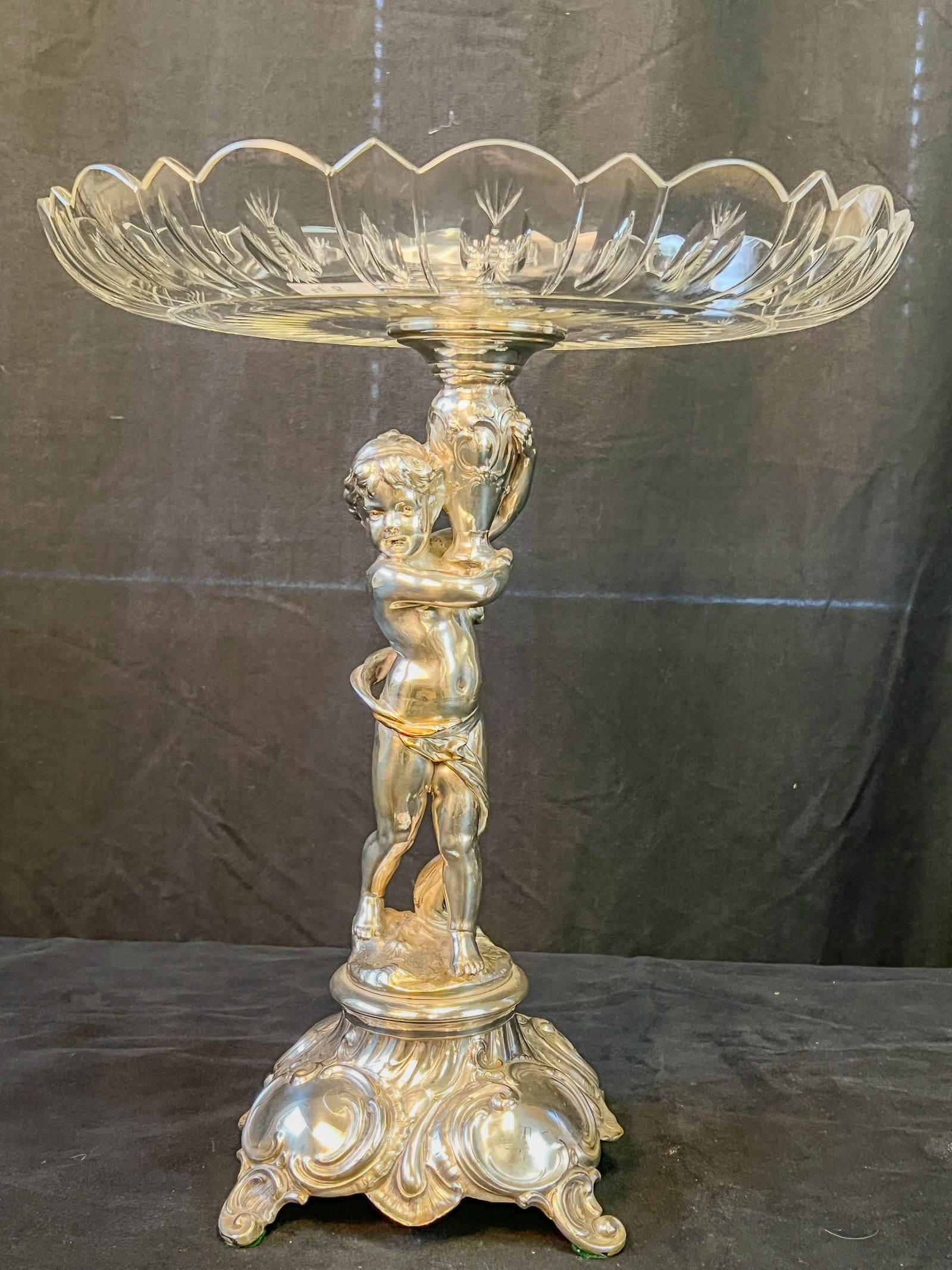 Antique Figural Silverplate and Crystal Table Compote (1 of 10)