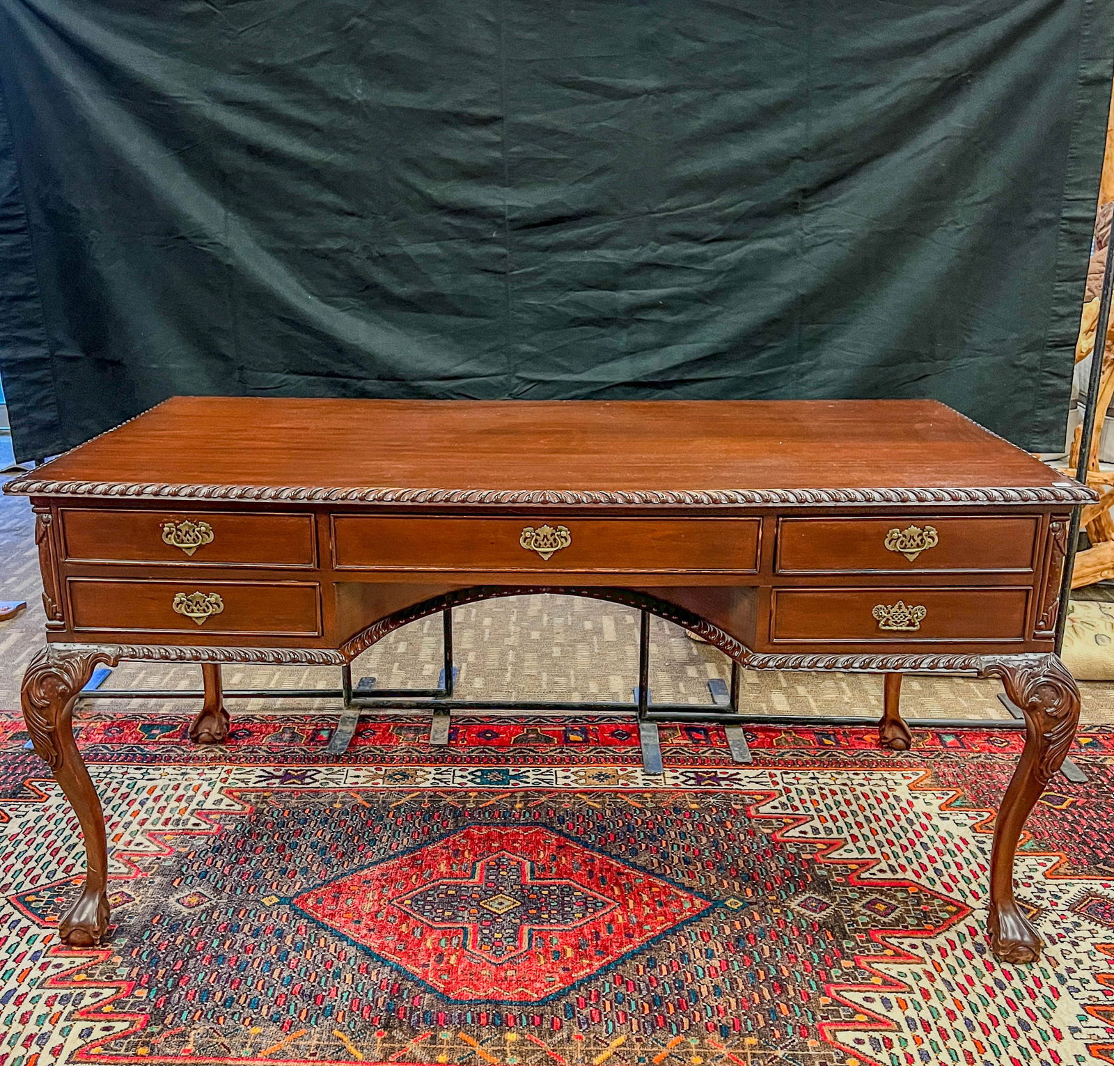Solid Mahogany 5 Drawer Partners Desk w/ Claw and Ball Feet (1 of 10)
