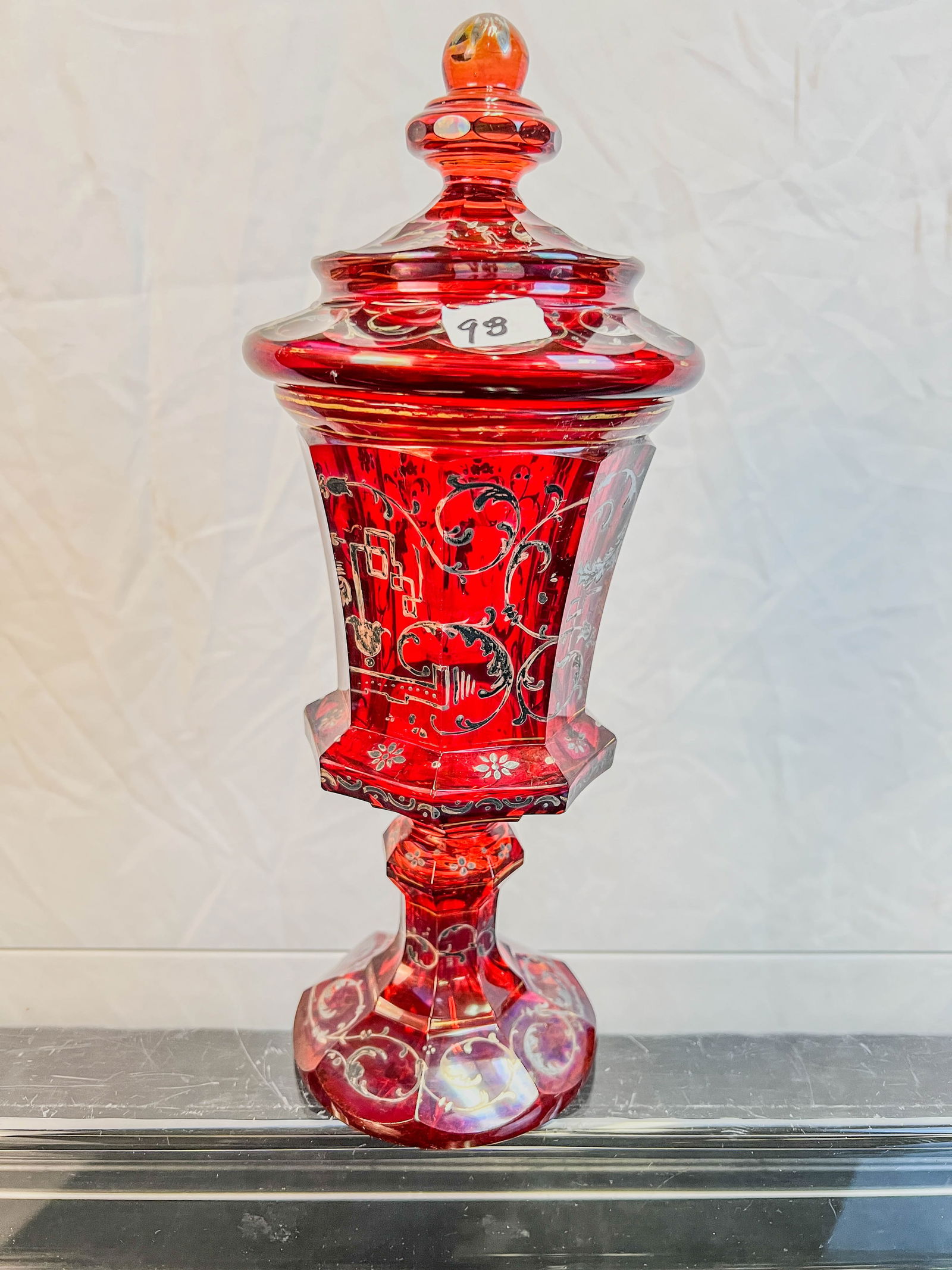 Silver Overlay Ruby Covered Chalice Vase C.1850's (1 of 7)