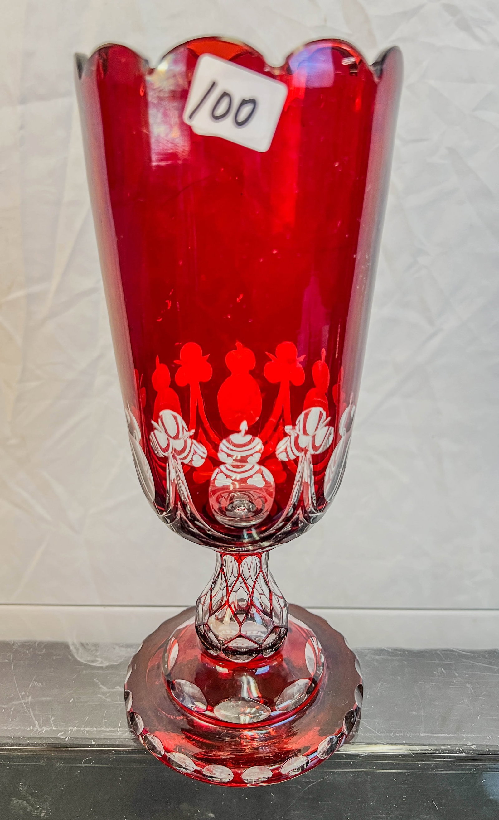 Ruby Cut to Clear Celery Server c.1840/50's: An 1840's-50's ruby cut to clear celery server. Piece measures 10.25" tall.