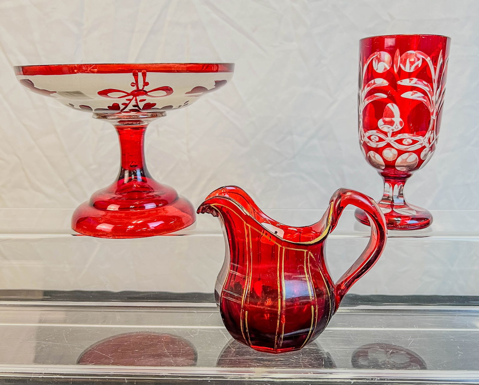 Rare Russian Pigeon Blood Ruby Glass Creamer, More! (1 of 13)