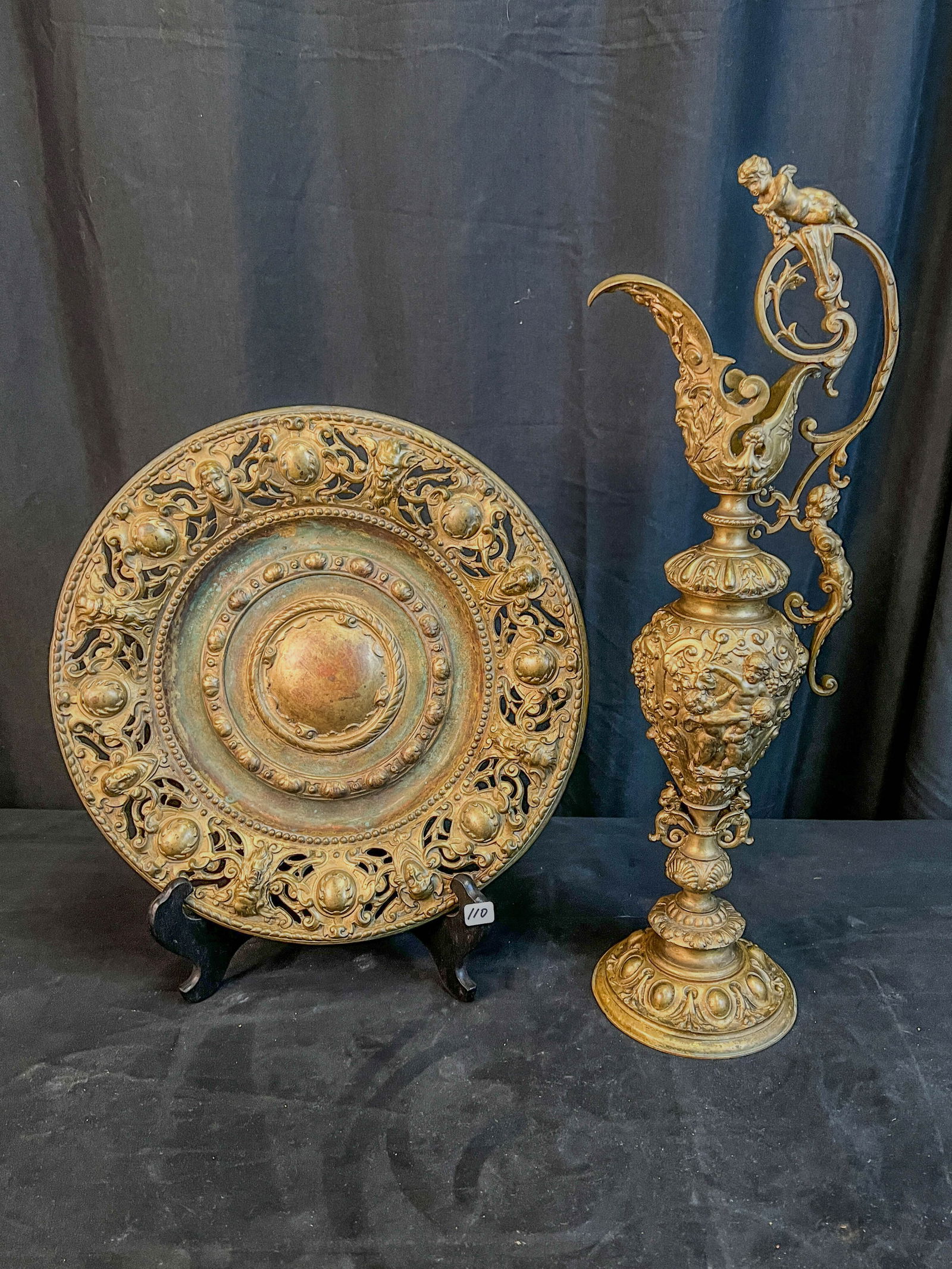 Ornate solid Bronze French Urn and Charger C. 1870's (1 of 18)
