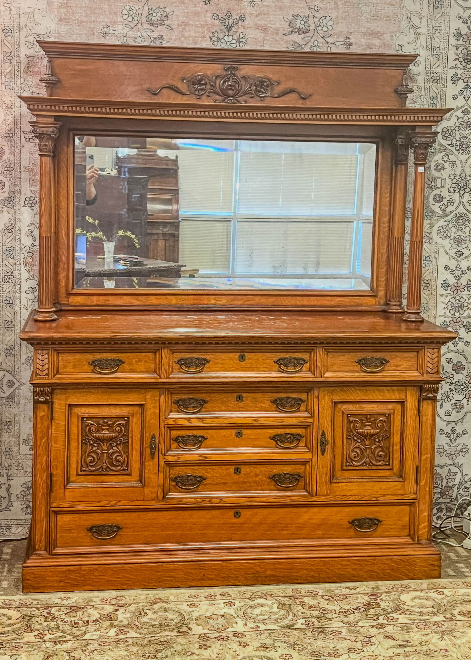 Victorian Matthews Bros. Oak Buffet with Mirrored Back c.1880's (1 of 20)