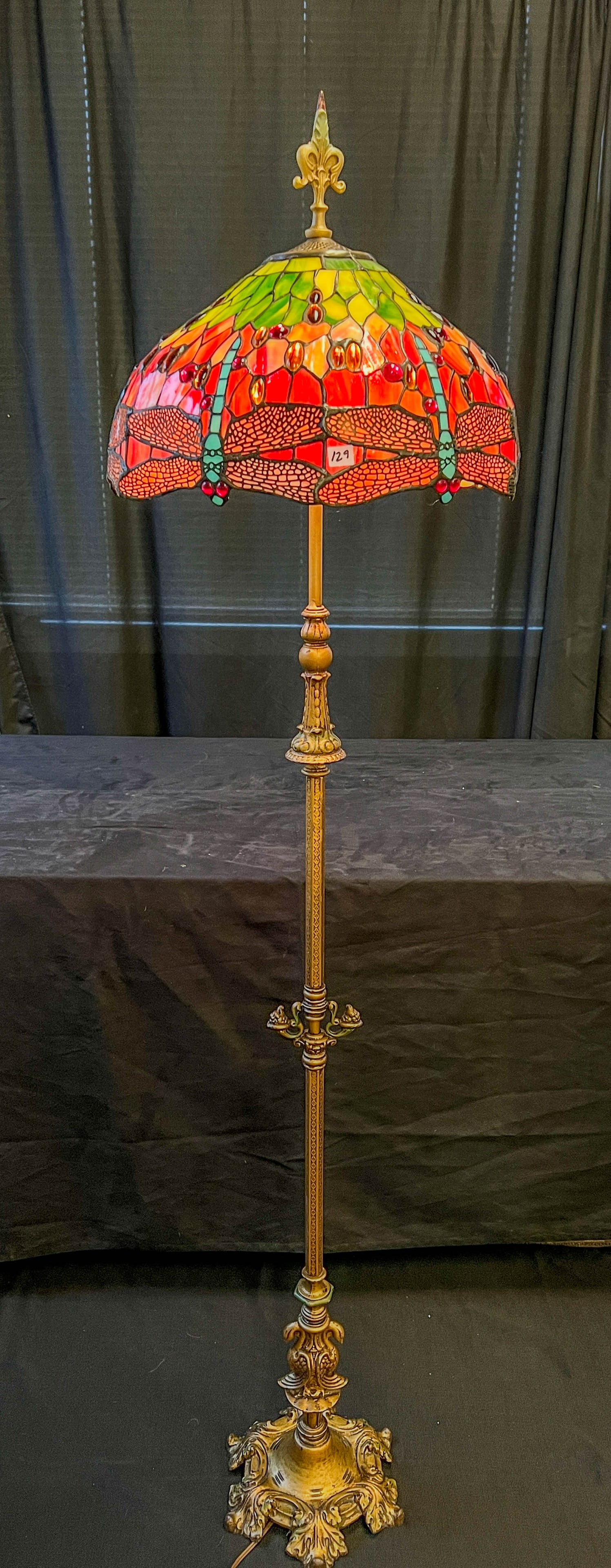 1920s Floor Lamp with Firefly Stained Glass Shade (1 of 9)