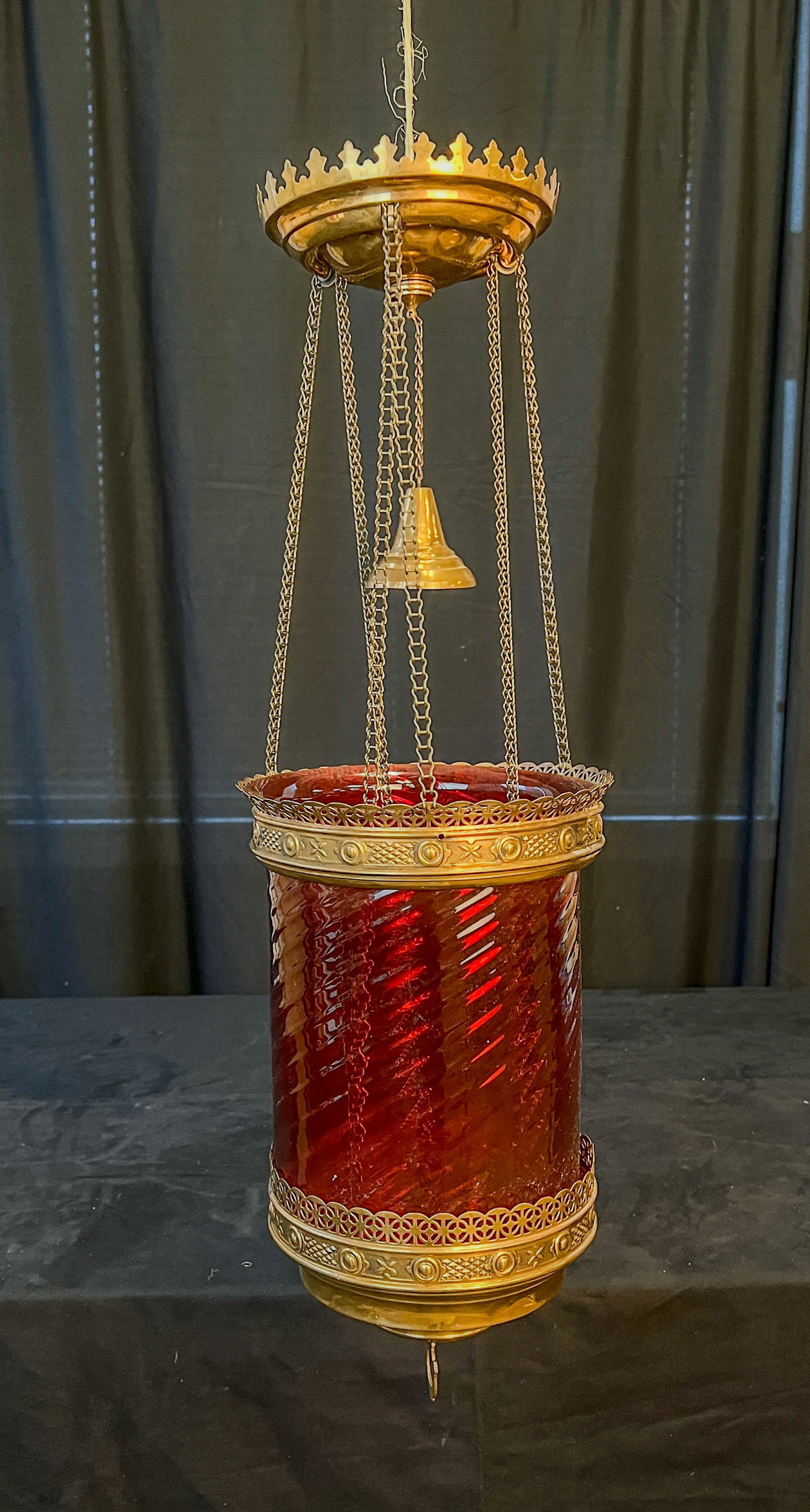 1880s Cranberry Swirl Pull Down Hall Lamp (1 of 8)