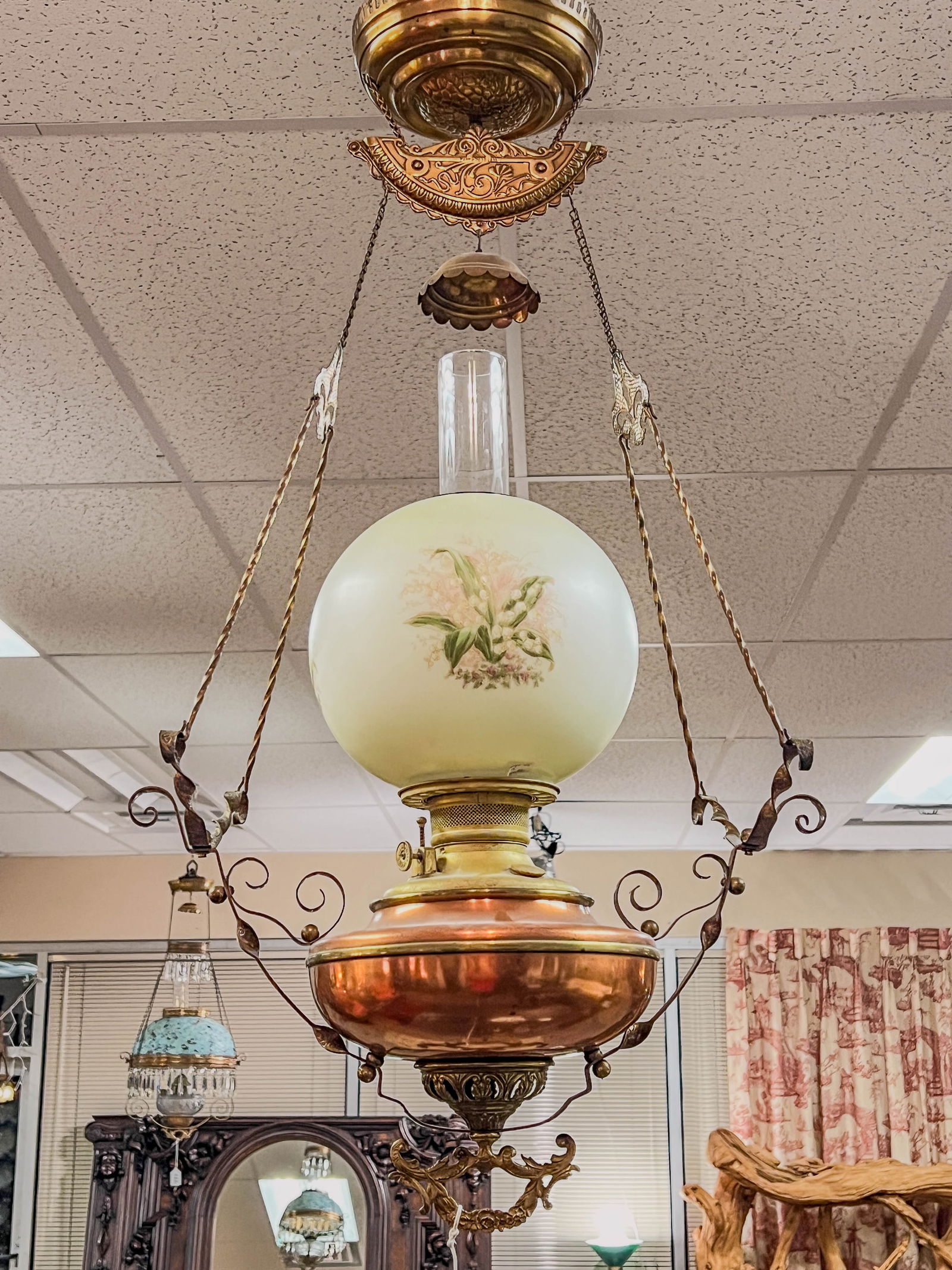 Rare Gone With the Wind Hanging Oil Chandelier (1 of 9)