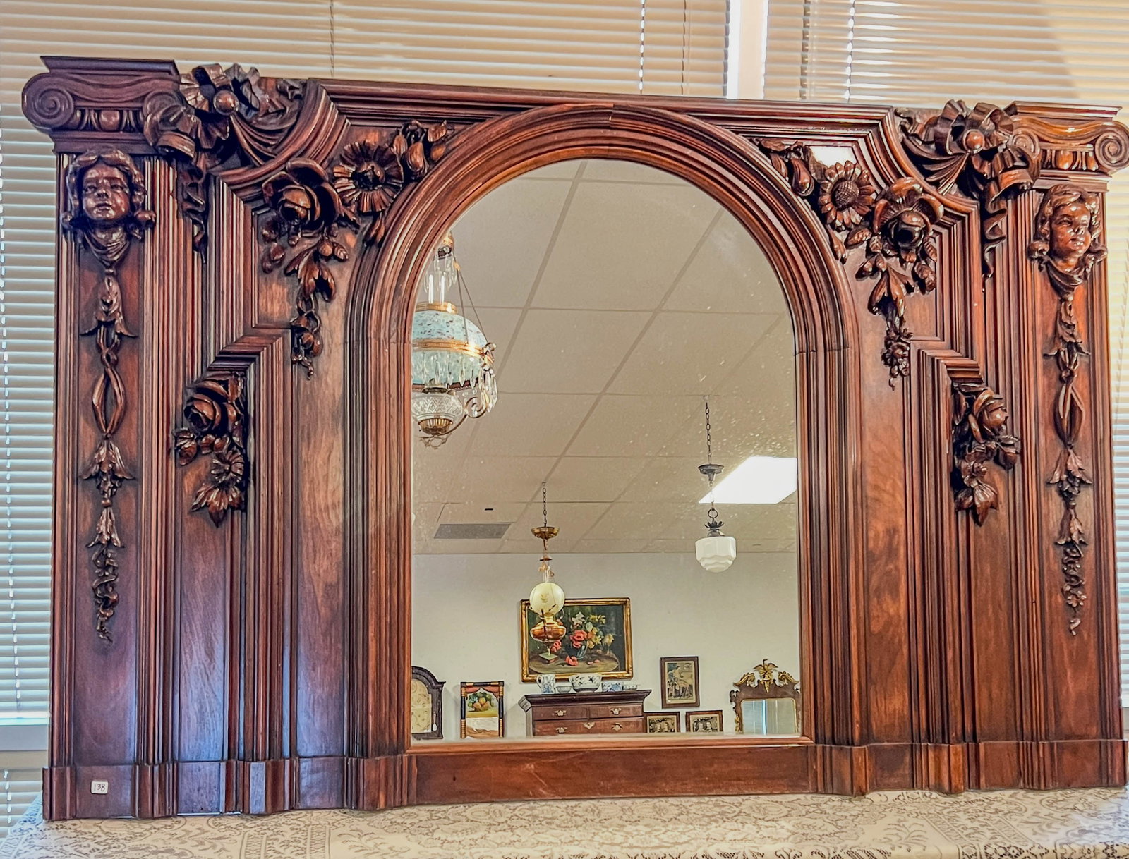 Elaborate Carved Wanut Mantle Mirror of Important Size c. 1880's (1 of 12)