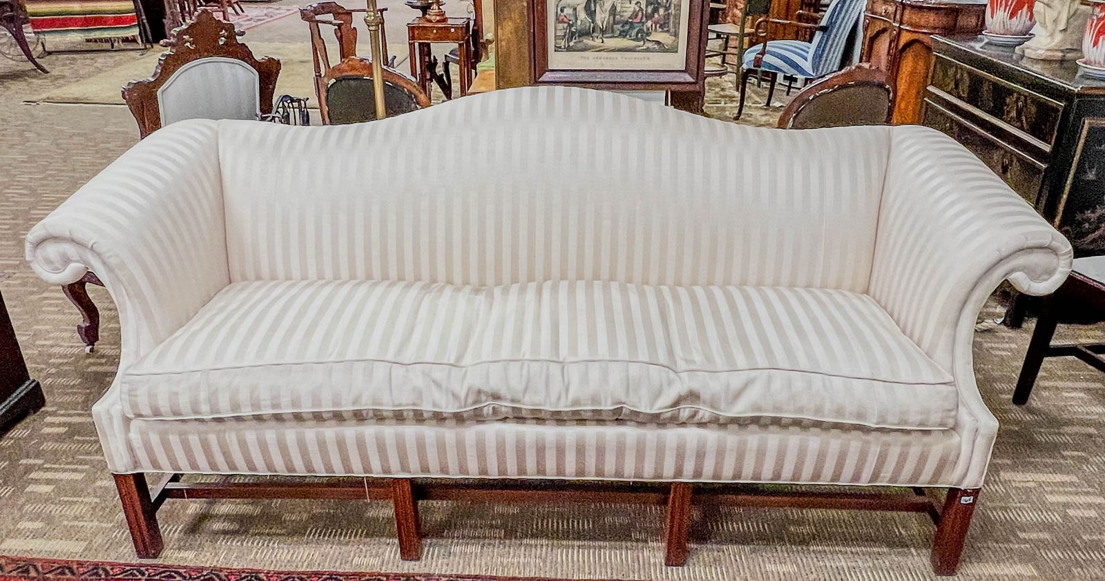 Sherrill White Silk Damask Camelback Sofa (1 of 5)