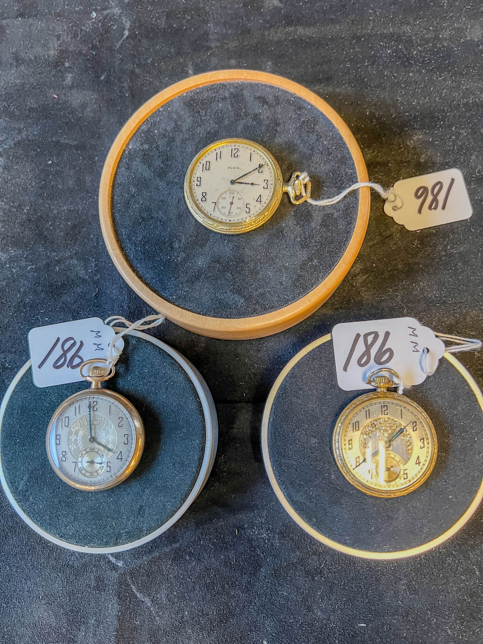 3 Gold Filled Pocket Watches: 3 rolled gold pocket watches to include Art Deco Bulova , and 2 Elgin. All 3 have second dials.