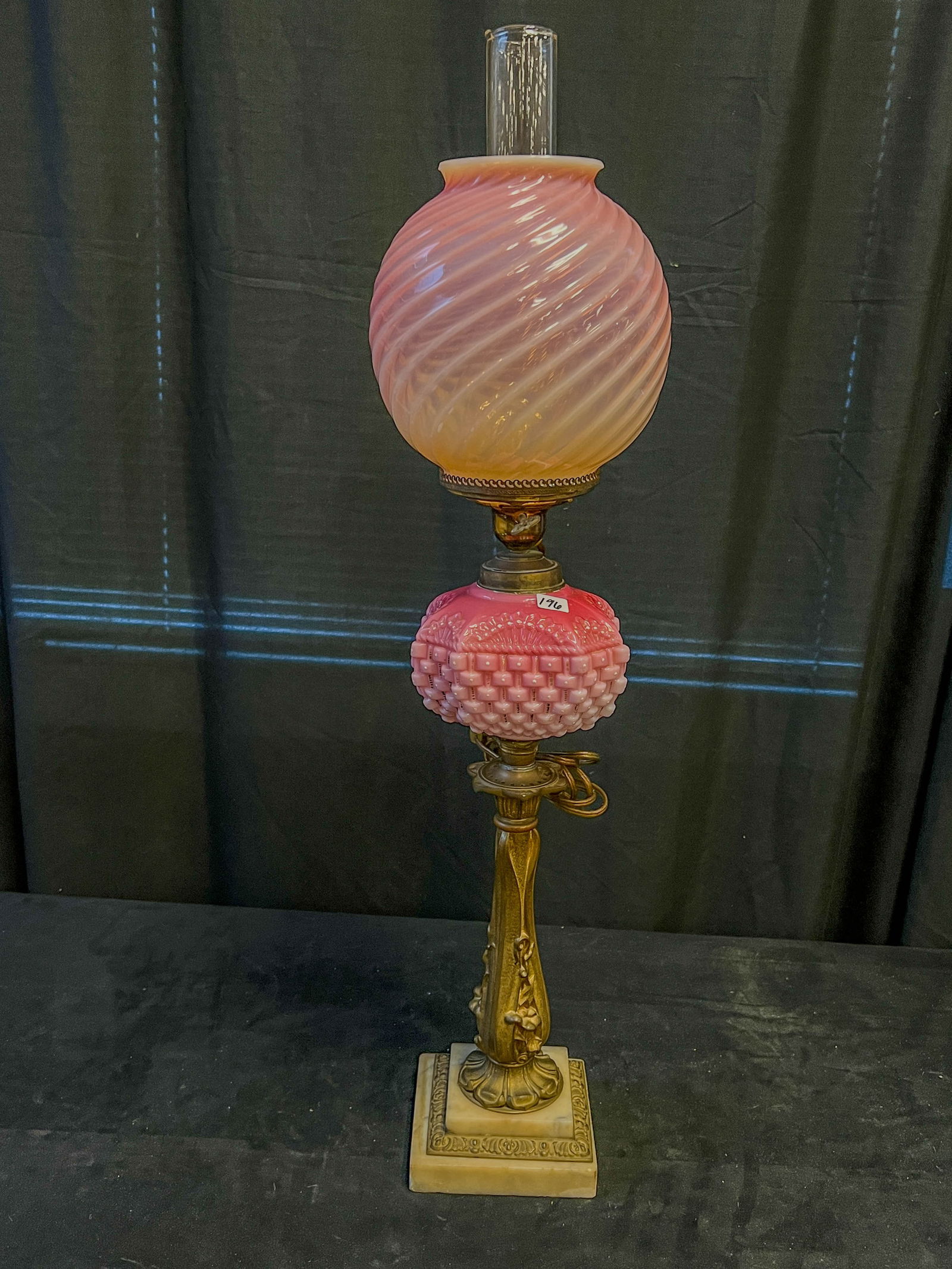 Early Pink Opalescent Swirl Electrified Oil lamp (1 of 8)