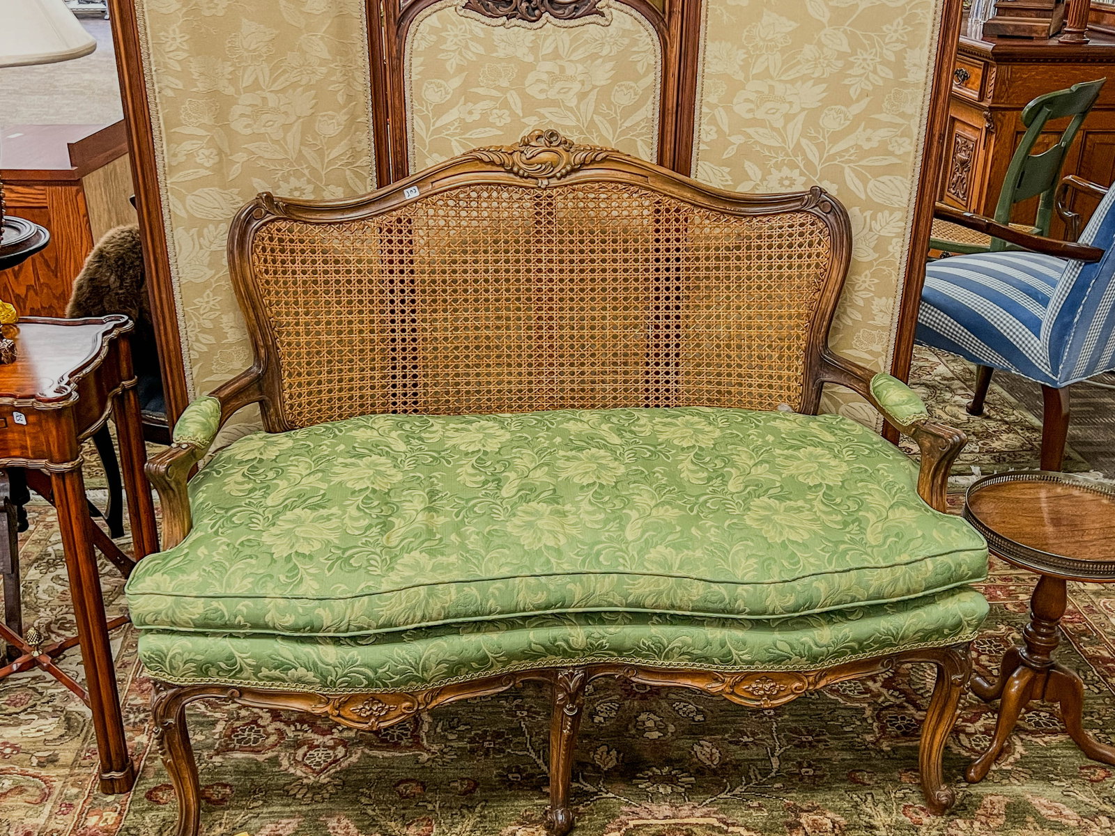 French Caned Back Armed Settee (1 of 11)