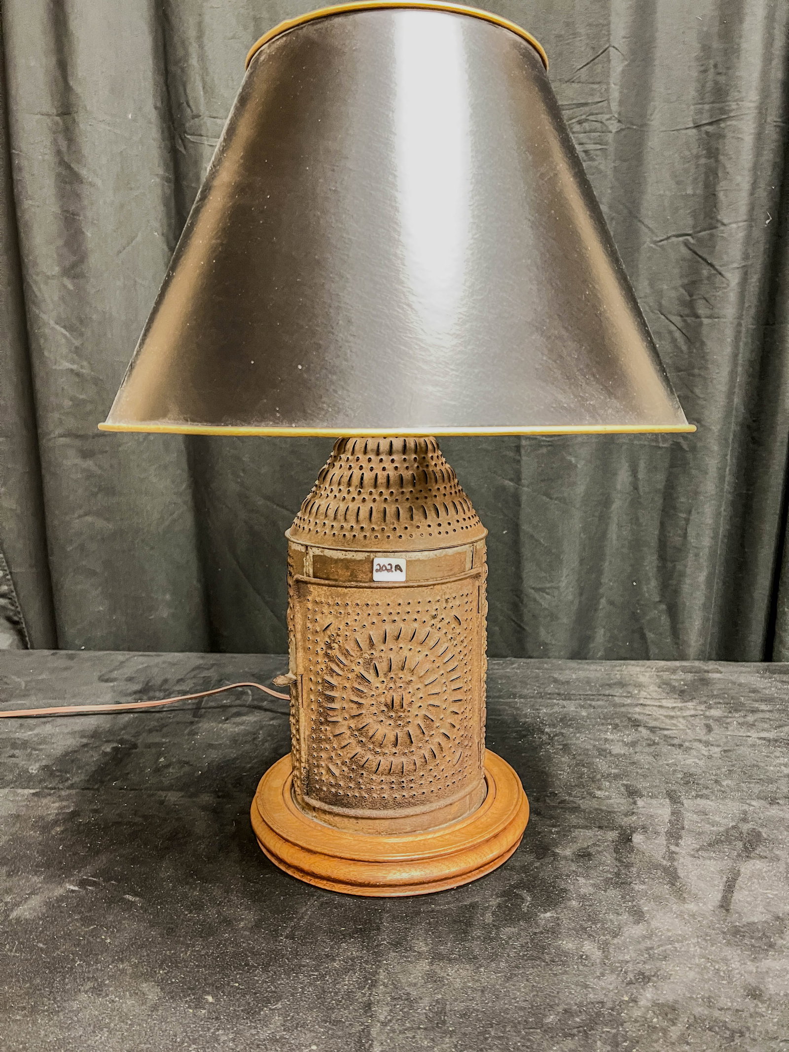 New England Elaborately Punch Tin Candle Lantern Electrified (1 of 8)