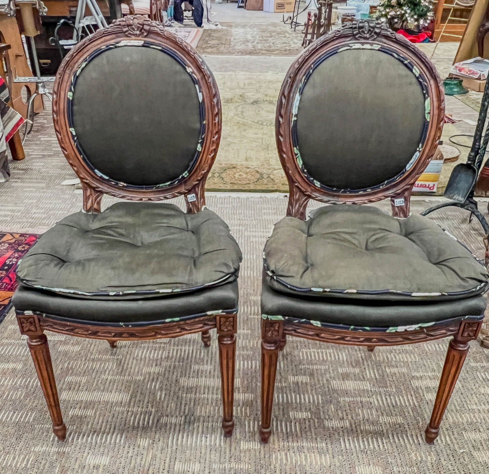 Pair of French Carved Side Chairs with Ribbons and Flowers (1 of 7)