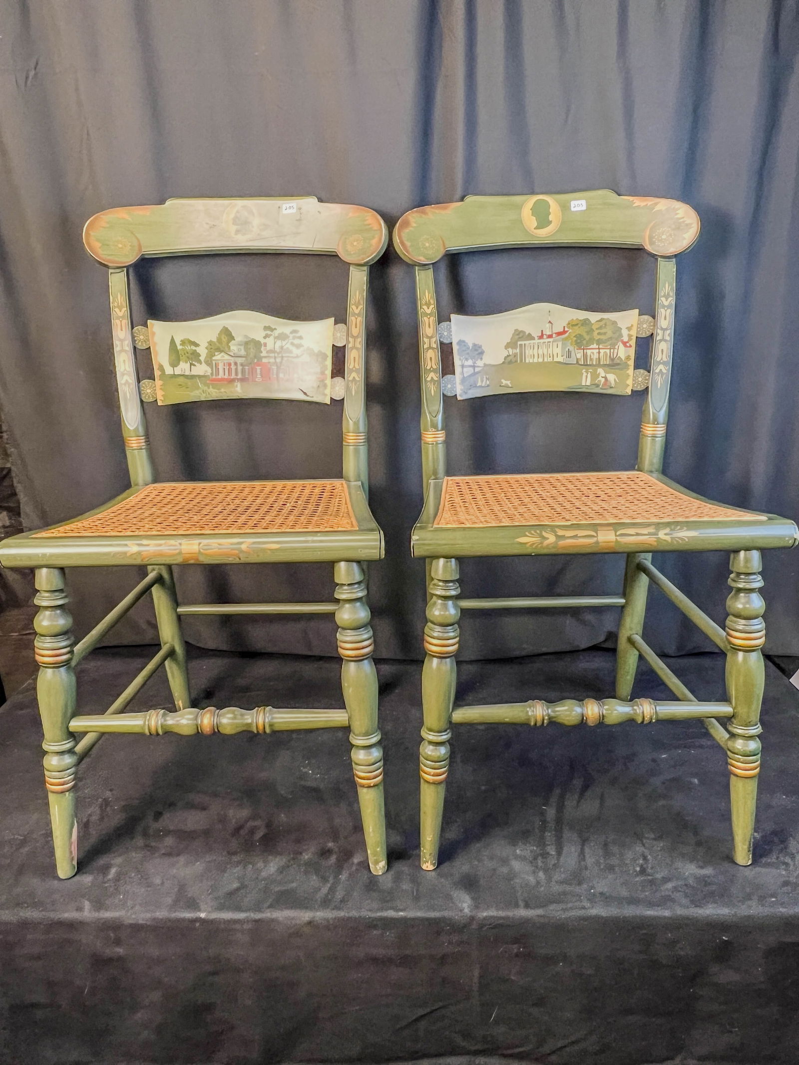 Pair of Hand Painted Chairs Depicting Monticello and Mt. Vernon (1 of 13)