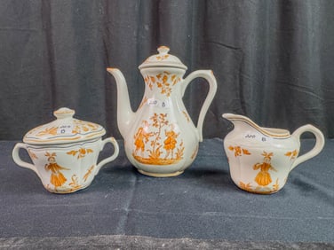Olerys Long Champ Hand Painted France 3 Piece Coffee Set.