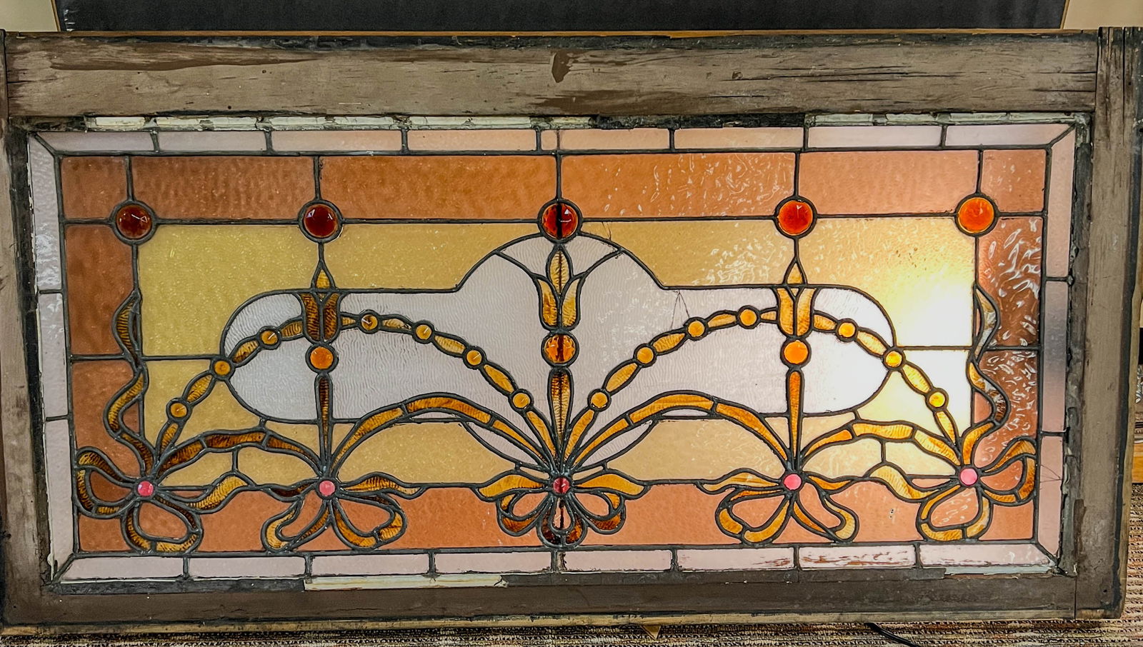 Victorian Stained and Jeweled Leaded Glass Transom Window (1 of 7)