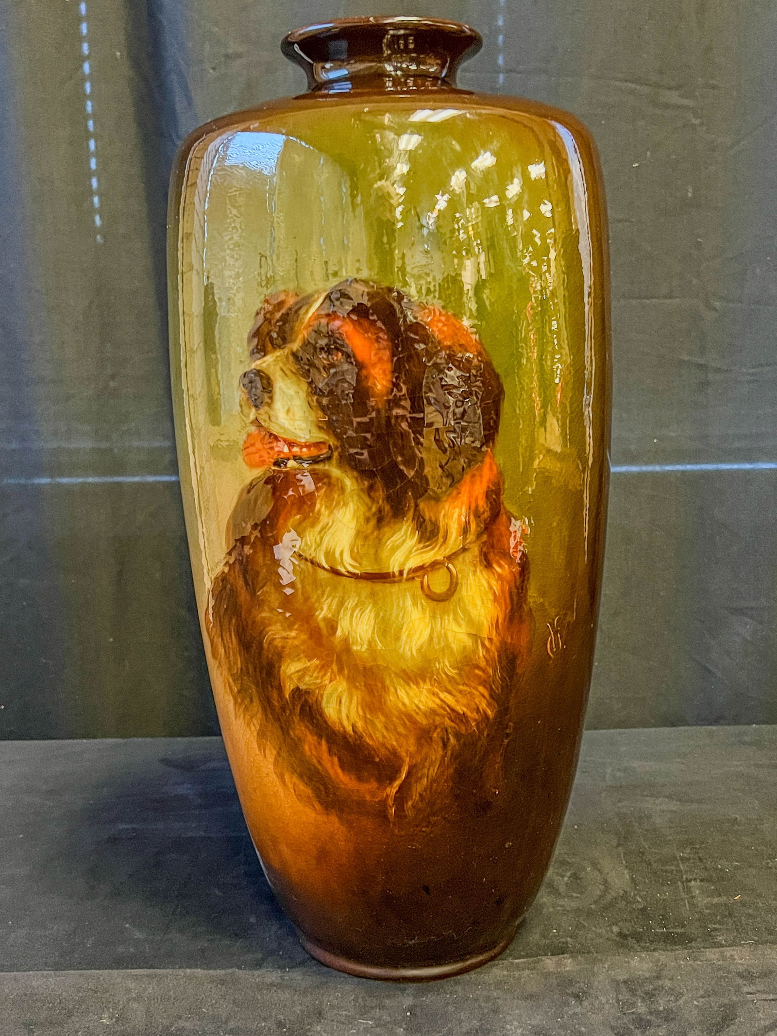 Weller Rare Louwelsa Vase, Signed, of Important Size -St. Bernard (1 of 6)