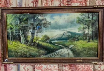 Andrew Gunderson Arts and Crafts Pastel Chalk Drawing, Signed