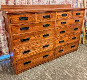 Arts and Crafts style 12 Drawer Amish Made Oak Dresser