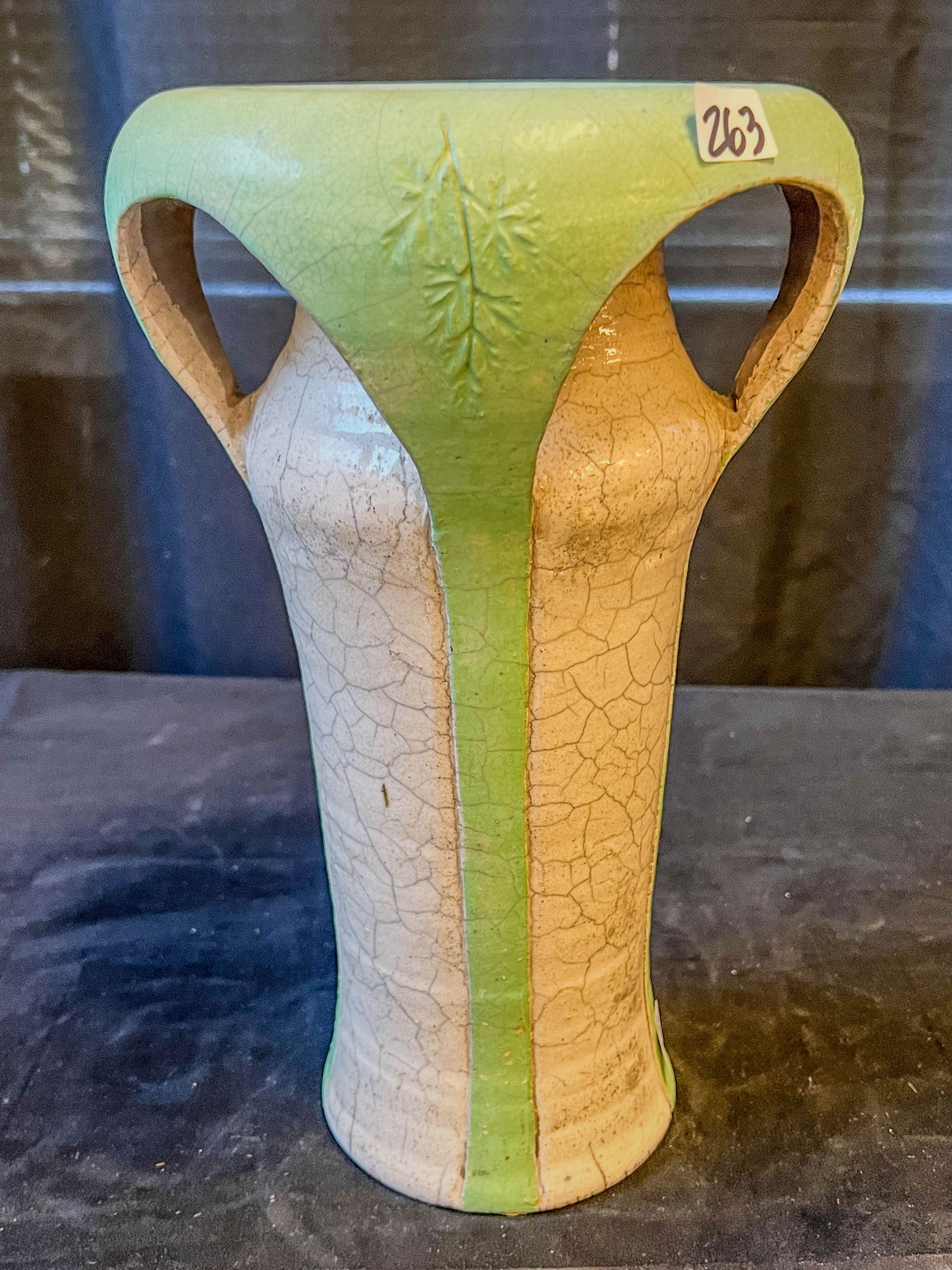 Unusual Art Pottery Vase with 4 Handles, Exaggerated Lip (1 of 5)