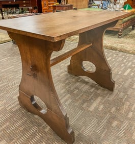 Antique Arts and Crafts Oak Mortise and Tenon Trestle Table