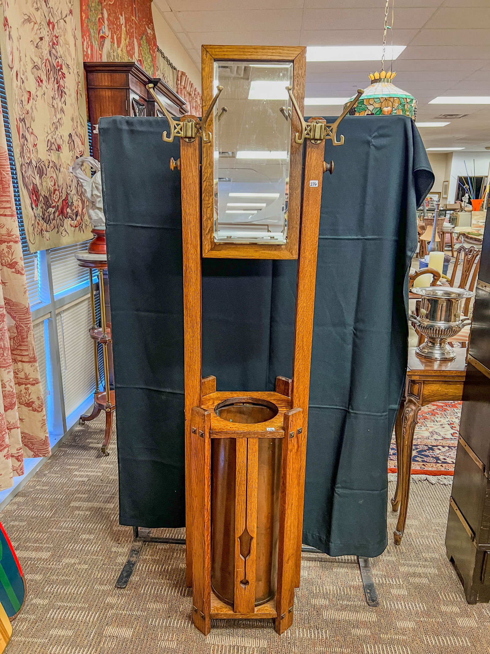 Rare Arts and Crafts Mirrored Hall Tree/Umbrella Stand (1 of 9)