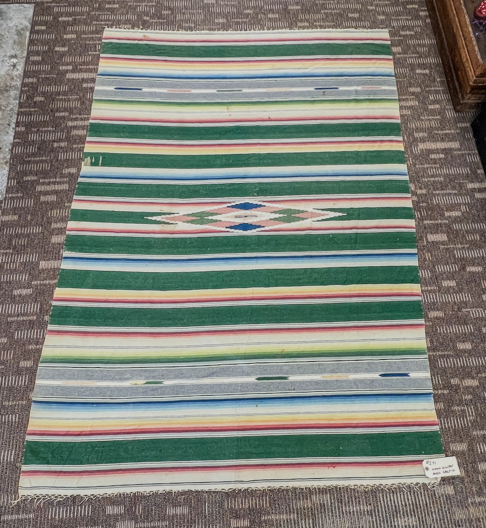 Large Antique Mexican Hand Woven Saltillo Serape c. 1890s (1 of 8)